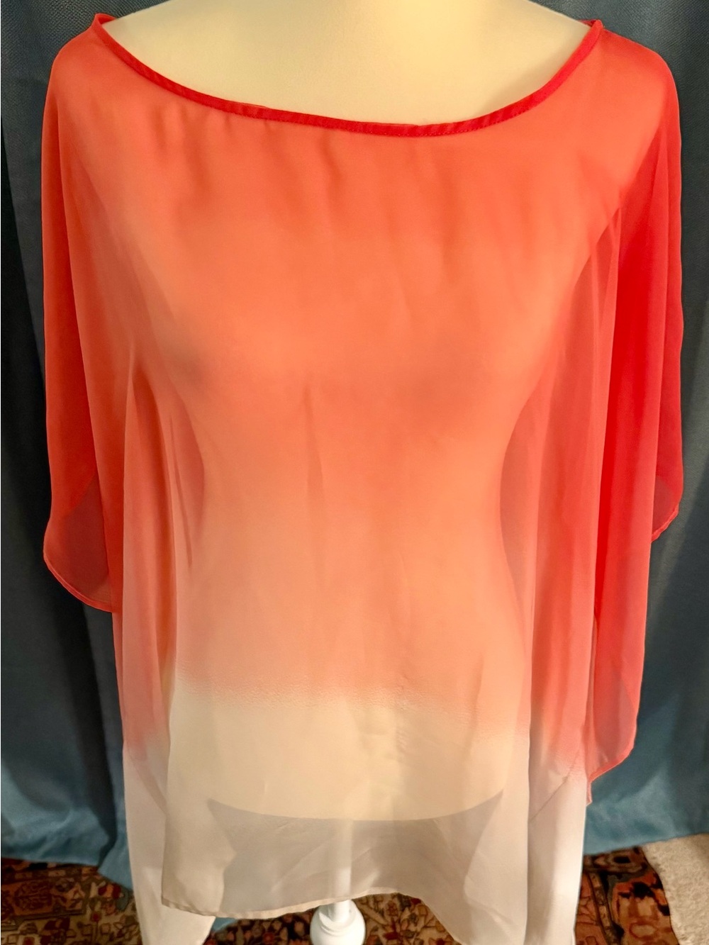 Vintage Coral to Cream Sheer Ombre Kaftan Tunic